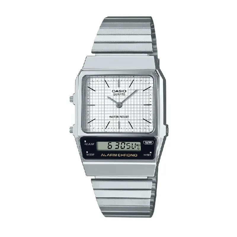 Casio Vintage Dual-time White Dial Watch- AQ-800E-7A